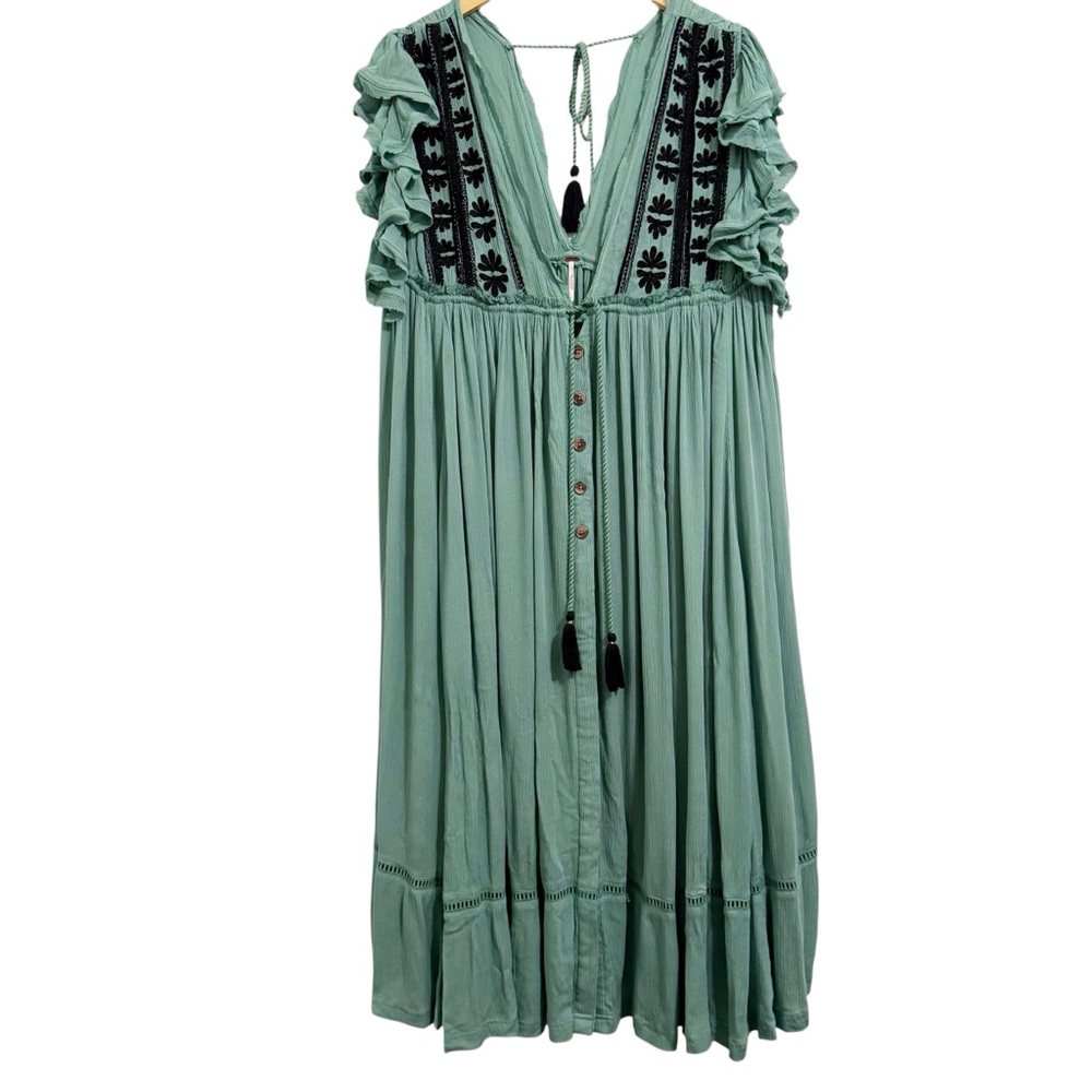 Free People Sage Green Embroidered V-Neck Maxi Dress - Picture 5 of 15